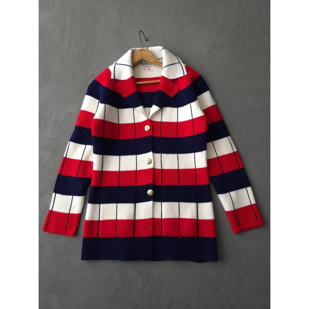 Vintage 1970s Reitman's Striped Acrylic Cardigan Sweater Dress Women's M